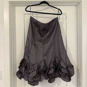 Chic Charcoal Floral Hem A-Line Skirt